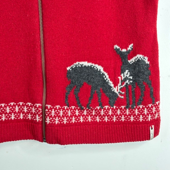VTG Woolrich Christmas Sweater Vest M Red Zip Deer Fair Isle Holiday Nordic Ski - Picture 2 of 8